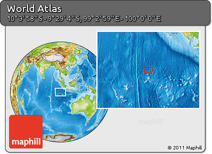 Physical Location Map of the Area around 9° 46' 31" S, 99° 31' 30" E