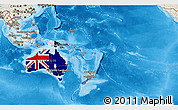 Flag 3D Map of Australia and Oceania, shaded relief outside