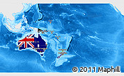Flag 3D Map of Australia and Oceania, single color outside, bathymetry sea