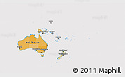 Political 3D Map of Australia and Oceania, cropped outside