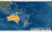 Political 3D Map of Australia and Oceania, darken