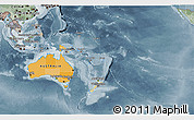 Political 3D Map of Australia and Oceania, semi-desaturated