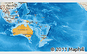 Political 3D Map of Australia and Oceania, shaded relief outside, bathymetry sea