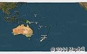 Satellite 3D Map of Australia and Oceania, darken