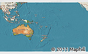 Satellite 3D Map of Australia and Oceania, shaded relief outside, satellite sea