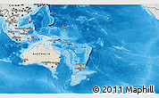 Shaded Relief 3D Map of Australia and Oceania, semi-desaturated, land only