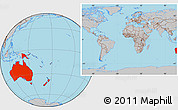 Gray Location Map of Australia and Oceania, within the entire world