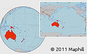 Gray Location Map of Australia and Oceania, hill shading