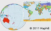 Political Location Map of Australia and Oceania, within the entire world