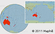 Savanna Style Location Map of Australia and Oceania, hill shading