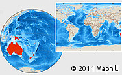 Shaded Relief Location Map of Australia and Oceania, within the entire world