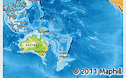 Physical Map of Australia and Oceania, political shades outside, shaded relief sea