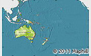 Physical Map of Australia and Oceania, single color outside, satellite sea