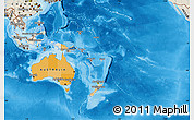 Political Map of Australia and Oceania, shaded relief outside, bathymetry sea