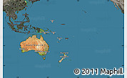 Satellite Map of Australia and Oceania, darken, semi-desaturated, land only