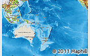 Shaded Relief Map of Australia and Oceania, physical outside