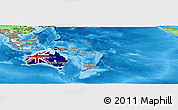 Flag Panoramic Map of Australia and Oceania, political outside
