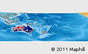 Flag Panoramic Map of Australia and Oceania, political shades outside
