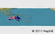 Flag Panoramic Map of Australia and Oceania, satellite outside