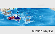 Flag Panoramic Map of Australia and Oceania, shaded relief outside