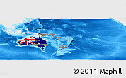 Flag Panoramic Map of Australia and Oceania, single color outside, bathymetry sea