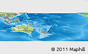 Physical Panoramic Map of Australia and Oceania, political outside, shaded relief sea