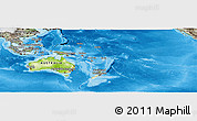 Physical Panoramic Map of Australia and Oceania, semi-desaturated, land only
