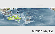 Physical Panoramic Map of Australia and Oceania, semi-desaturated