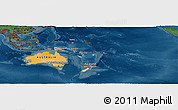 Political Panoramic Map of Australia and Oceania, darken
