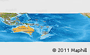 Political Panoramic Map of Australia and Oceania, satellite outside, bathymetry sea