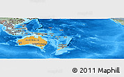 Political Panoramic Map of Australia and Oceania, semi-desaturated, land only