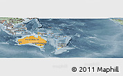 Political Panoramic Map of Australia and Oceania, semi-desaturated
