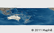 Shaded Relief Panoramic Map of Australia and Oceania, darken