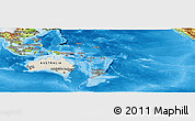 Shaded Relief Panoramic Map of Australia and Oceania, physical outside