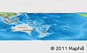 Shaded Relief Panoramic Map of Australia and Oceania, political outside, shaded relief sea