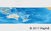 Shaded Relief Panoramic Map of Australia and Oceania, political shades outside, shaded relief sea