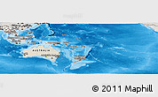 Shaded Relief Panoramic Map of Australia and Oceania, semi-desaturated, land only