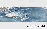 Shaded Relief Panoramic Map of Australia and Oceania, semi-desaturated