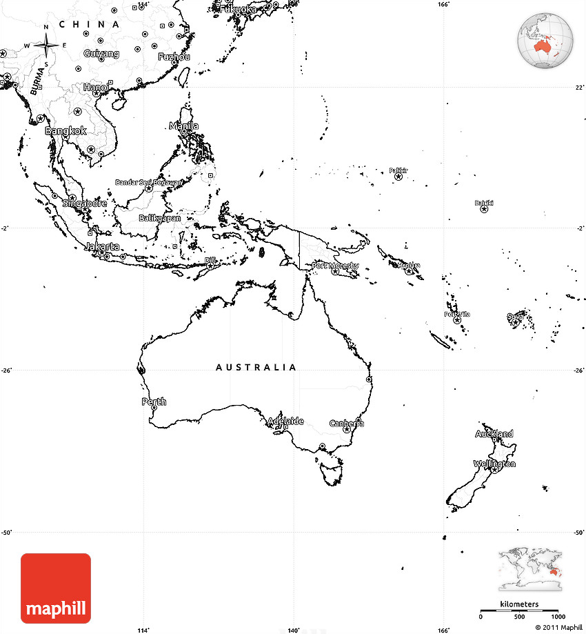 Blank Map Australia And Oceania