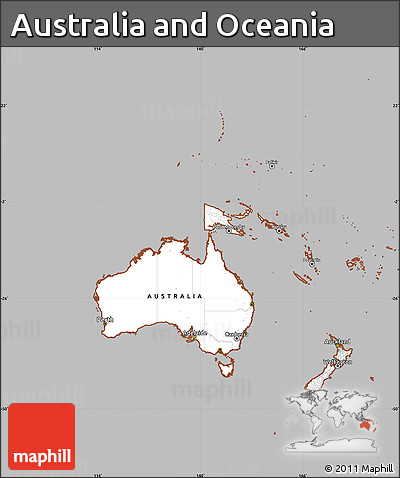 Gray Simple Map of Australia and Oceania, cropped outside