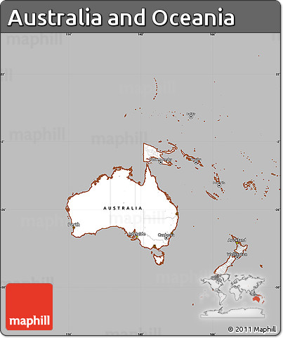 Gray Simple Map of Australia and Oceania, cropped outside