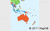 Political Shades Simple Map of Australia and Oceania, political outside