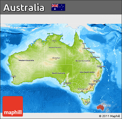 Physical 3D Map of Australia, single color outside, bathymetry sea