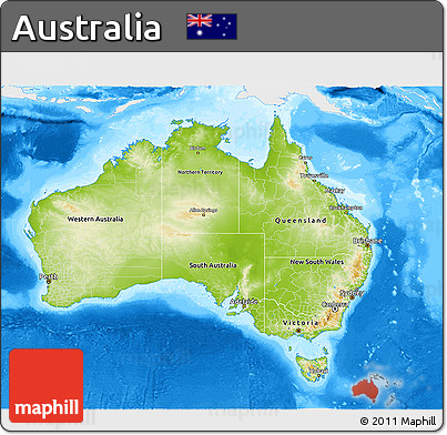 Physical 3D Map of Australia, single color outside, bathymetry sea