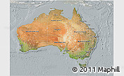 Satellite 3D Map of Australia, lighten, semi-desaturated