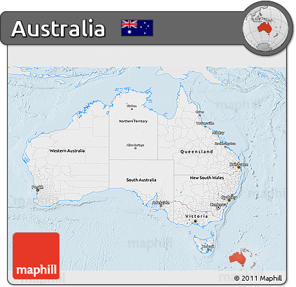 Silver Style 3D Map of Australia, single color outside