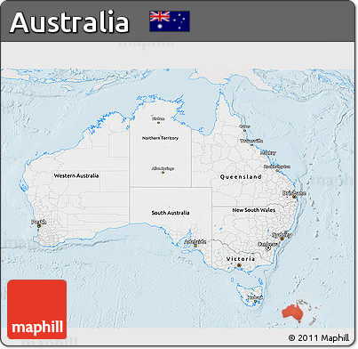 Silver Style 3D Map of Australia, single color outside