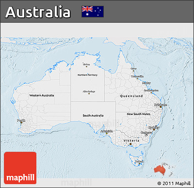 Silver Style 3D Map of Australia, single color outside