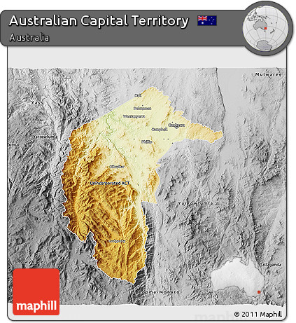 Physical 3D Map of Australian Capital Territory, desaturated