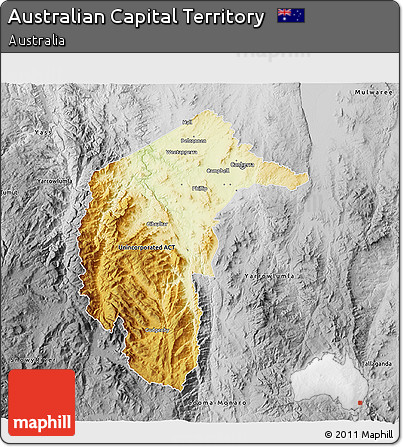 Physical 3D Map of Australian Capital Territory, desaturated